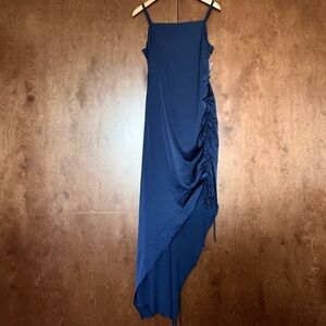 Emory Park Blue Satin Midi Slip Dress Square Neckline Prom Wedding Guest Sexy M